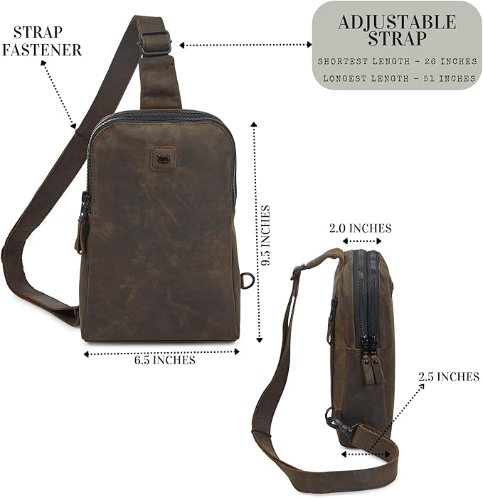 Leather Sling Bag for Women Genuine Crossbody Purse Small Trendy Cross Over Chest with Phone and Credit Card Slots (Coffee Crazy Horse)