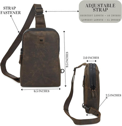 Leather Sling Bag for Women Genuine Crossbody Purse Small Trendy Cross Over Chest with Phone and Credit Card Slots (Coffee Crazy Horse)