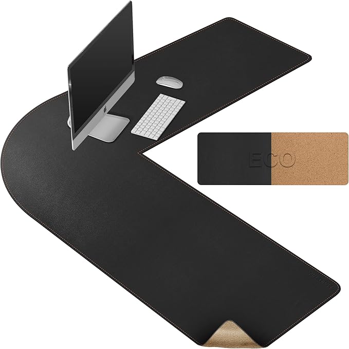 MAIDERN (51” + 51”) x 15.7” L Shaped Corner Desk Mat, Cork & Leather Reversible Desk Pad for Gaming Computer Office Home (Black) …