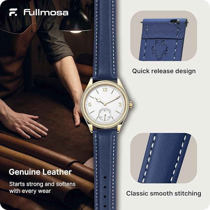 Fullmosa Watch Band, Quick Release Leather Watch Strap for Men Women, Replacement Bands Width 12mm 14mm 16mm 18mm 19mm 20mm 21mm 22mm 24mm