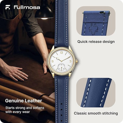 Fullmosa Watch Band, Quick Release Leather Watch Strap for Men Women, Replacement Bands Width 12mm 14mm 16mm 18mm 19mm 20mm 21mm 22mm 24mm
