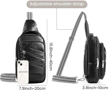 Conceal Carry Sling Bag - Virgan Leather Sling Backpack Fanny Pack Crossbody Chest Bags with Holster&Guitar Strap…