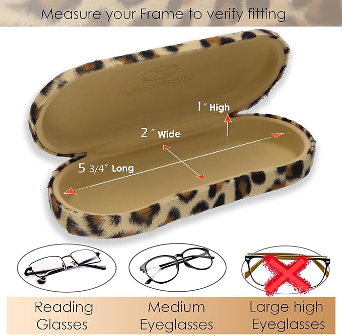 MyEyeglassCase Hard Shell Glasses case, Medium Eyeglasses Holder, Easy Open Lip for Men Women, Portable Sleeve Pouch & Cloth