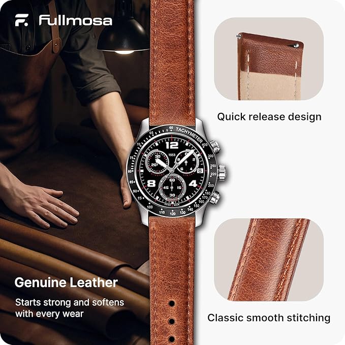 Fullmosa Watch Band, Quick Release Leather Watch Strap for Men Women, Replacement Bands Width 12mm 14mm 16mm 18mm 19mm 20mm 21mm 22mm 24mm