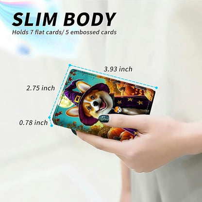 Minimalist Wallet for Men's Card Holders, Pop-Up Card Case Durable Wallets for Women, Leather Automatic Credit Card Holder with Metal Money Clip RFID Blocking Bifold Pocket, Purple Clad Dog