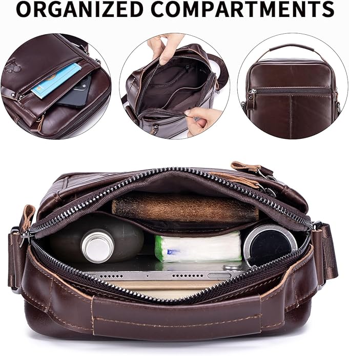 Premium Leather Men's Crossbody -Organized Storage & Durable,Stylish for Daily Carry