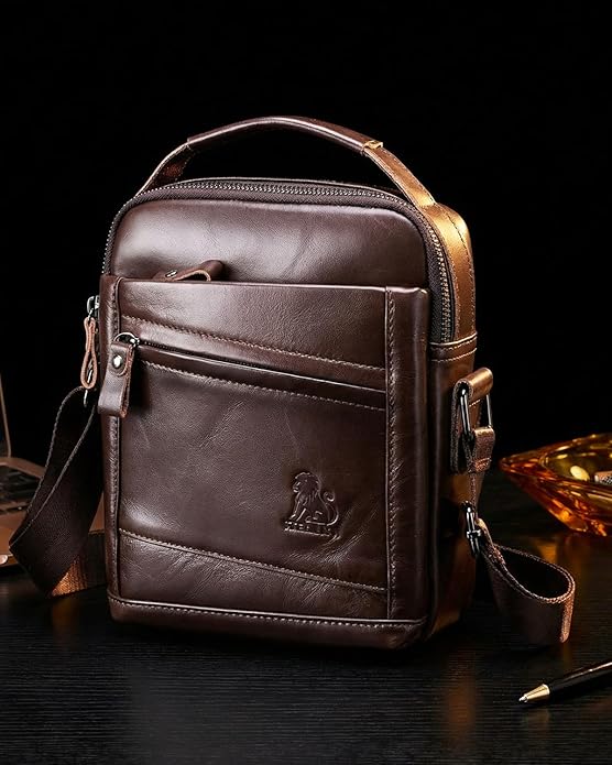 Premium Leather Men's Crossbody -Organized Storage & Durable,Stylish for Daily Carry