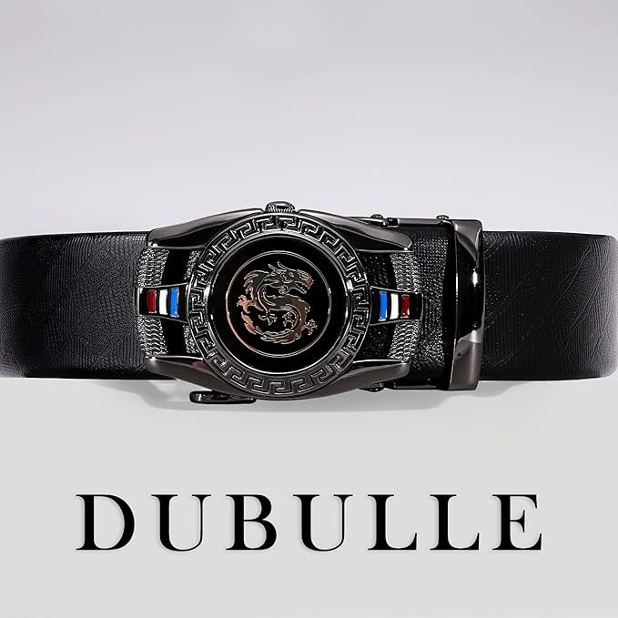 Dubulle Designer Mens Belts, Sliding Automatic Buckle Ratchet Dress Belt TOP Genuine Leather Strap Gifts