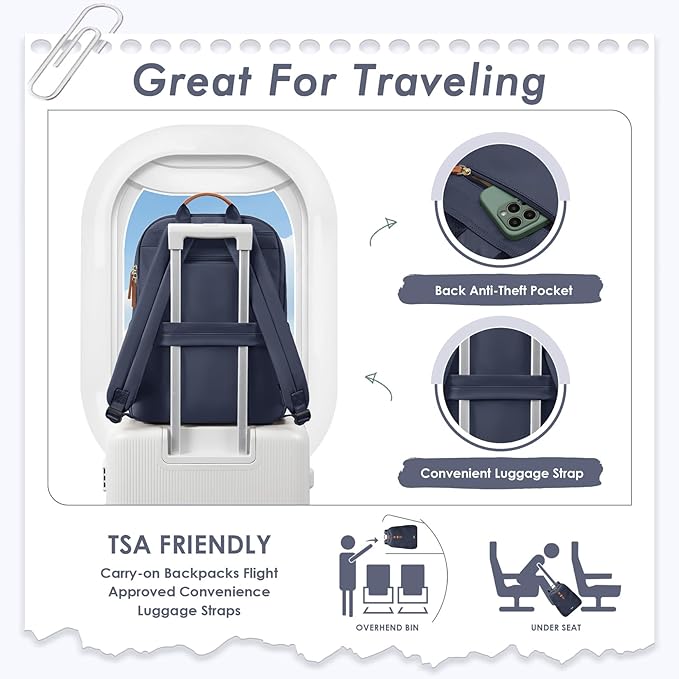 Laptop Backpack for Women,Casual Work Business Backpacks Purse Carry on Travel Backpack,17.3 Inch,Navy Blue