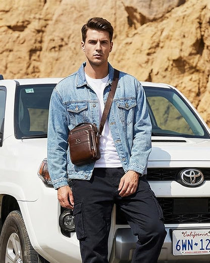 Men's Vinatge Leather Crossbody:Compact with Organized Pockets,Stylish & Functional for Everyday Carry
