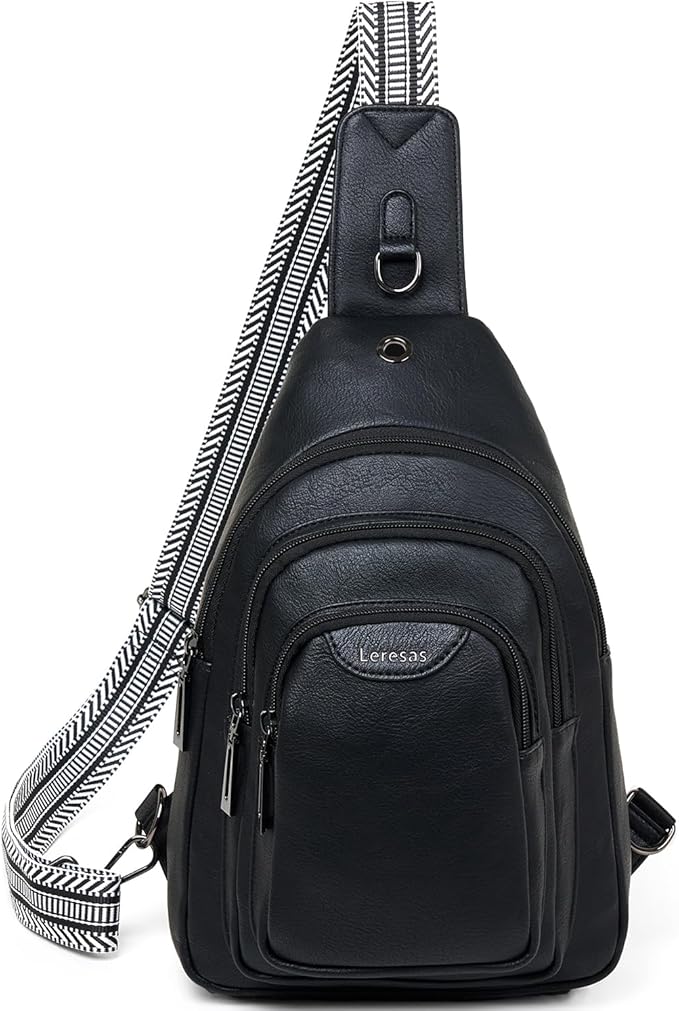 Leresas 10L Crossbody Sling Bag for Women Men Anti Theft Cross Body Fanny Pack Belt Bag Purse Gifts for Women Faux Leather, Black