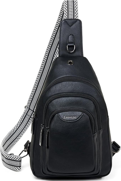 Leresas 10L Crossbody Sling Bag for Women Men Anti Theft Cross Body Fanny Pack Belt Bag Purse Gifts for Women Faux Leather, Black