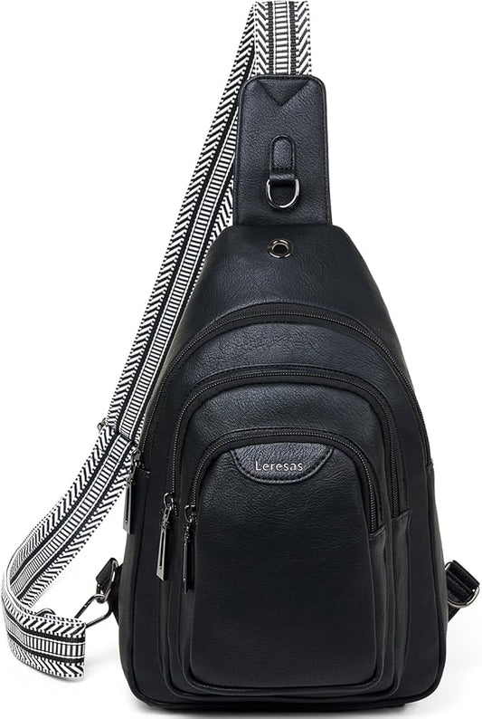 Leresas 10L Crossbody Sling Bag for Women Men Anti Theft Cross Body Fanny Pack Belt Bag Purse Gifts for Women Faux Leather, Black