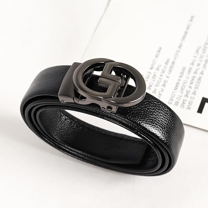 Aurolran Men&Womens Leather Dress Belt Business Automatic Buckle Belt Color-Black Silver Gold