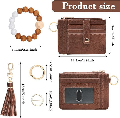 KNGITRYI Wallet Keychain Wristlet for Women,Slim RFID Credit Card Holder Purse Tassel Keychain Bangle Key Ring for Men Women