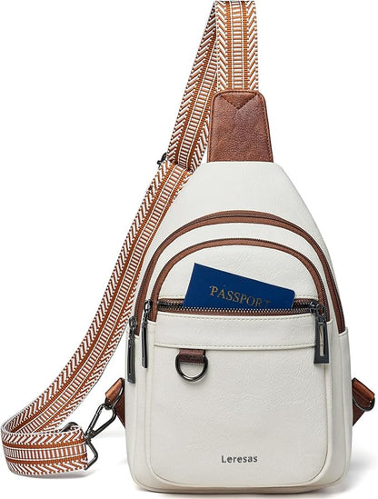 Leresas 7L Sling Bag for Women Men Vegan Leather Crossbody Bags Fanny Pack Purse Backpack Over Shoulder Bag Travel Anti Theft