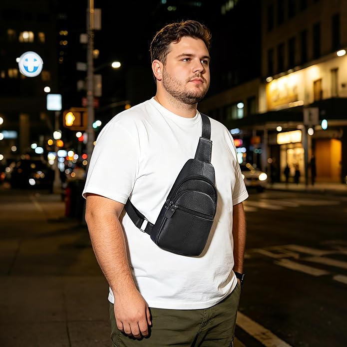 Genuine Leather Sling Bags for Men Crossbody Purse Vintage Small Messenger Shoulder Bag for Phone Side Chest Daypack Bag