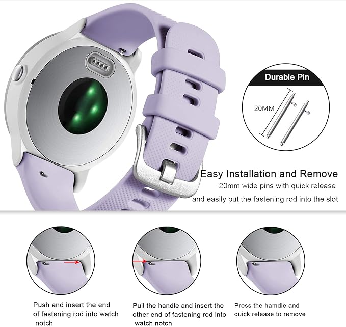 GEAK Compatible with Garmin Vivoactive 5 Watch Band/Vivoactive 3 Watch Bands,20mm Silicone Band for Garmin Venu 2 Plus/Venu Sq/Venu Watch Bands/Forerunner 645/245 Music Smartwatch Women Men Lavender