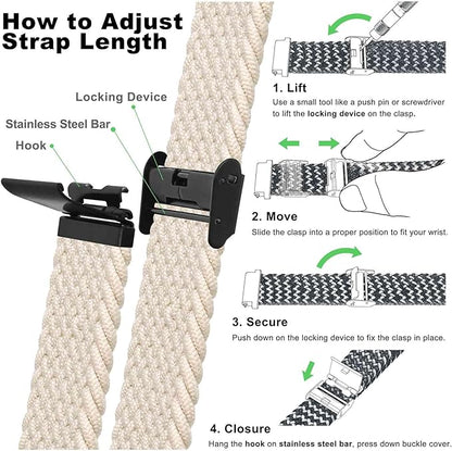 WOCCI 20mm Braided Nylon Watch Band for Men and Women, Quick Release, Black Stainless Steel Buckle (Starlight)