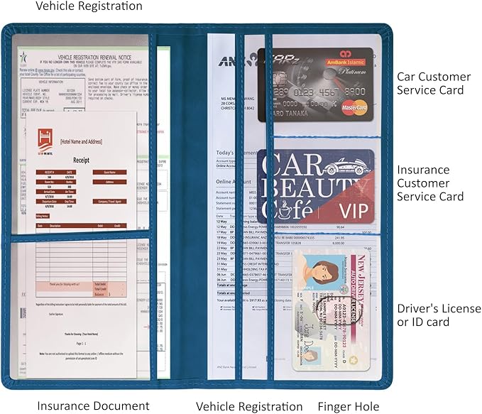 Car Accessories Registration and Insurance Holder,Leather Essential Card Magnetic Shut Vehicle Glove Box Organizer Case for Auto Driver License Document Truck Motorcycle Boat Men Women-Dark Blue
