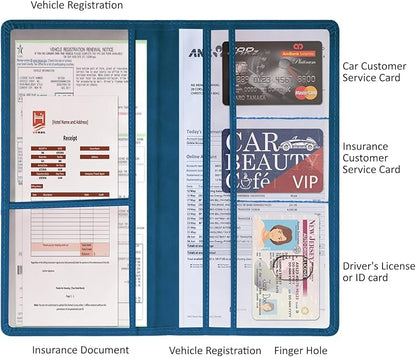 Car Accessories Registration and Insurance Holder,Leather Essential Card Magnetic Shut Vehicle Glove Box Organizer Case for Auto Driver License Document Truck Motorcycle Boat Men Women-Dark Blue