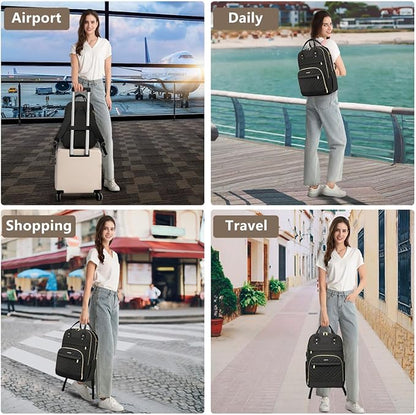Laptop Backpack for Women Work Bag - 15.6 inch Black Travel Backpack College Backpack with USB Charger Business Office Back Pack for Teacher Casual Waterproof Bookbag for Nurses