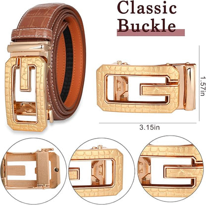 Aurolran Men&Womens Leather Dress Belt Business Automatic Buckle Belt Color-Black Silver Gold