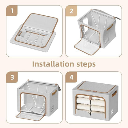 FHSQX 6 Pack Clothes Storage Bins - Foldable Storage Bins for Clothes Fabric Storage Box with Metal Frame (Light Grey, 16.5x12.2x12.2 inch)