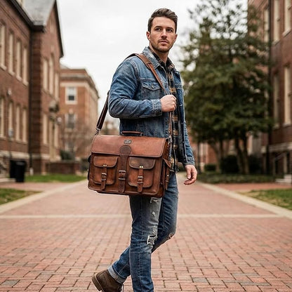 cuero DHK 14 Inch Vintage Handmade Leather Messenger Bag for Laptop Briefcase Best Computer Satchel Distressed Bag
