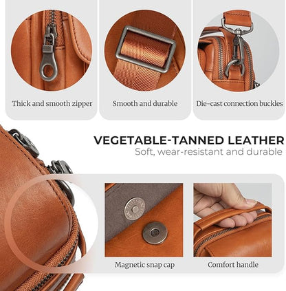Augus Leather Small Messenger Bag For Men Crossbody Handbag Shoulder Sling Travel Bags for Men Purse Daypack Magnetic Buckle