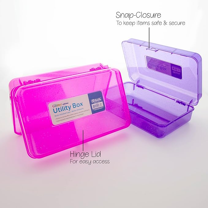BAZIC Products Plastic Pencil Case Utility Storage Box, Glitter Bright Color, Multi Purpose Organizer for Pens Pencils, 4-Pack