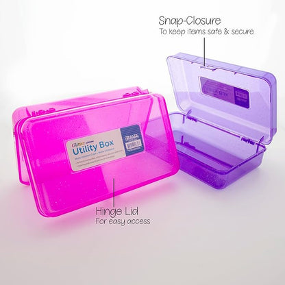 BAZIC Products Plastic Pencil Case Utility Storage Box, Glitter Bright Color, Multi Purpose Organizer for Pens Pencils, 4-Pack