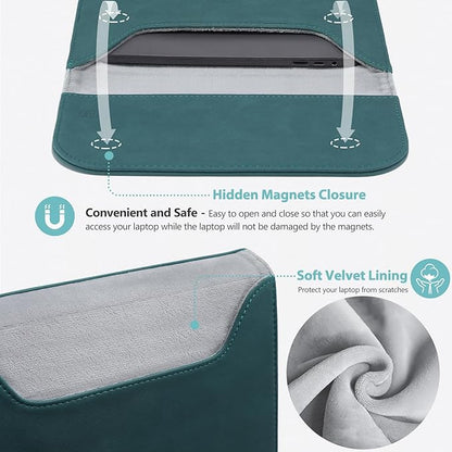 HYZUO 15 Inch Laptop Sleeve Case Bag for MacBook Air 15 M5 A3448 M4 A3241 M3 A3114 M2 A2941 2026-2023, 15" Surface Laptop 7/6/5/4/3, MacBook Pro 15 2019-2016, Faux Suede Leather, Dark Green