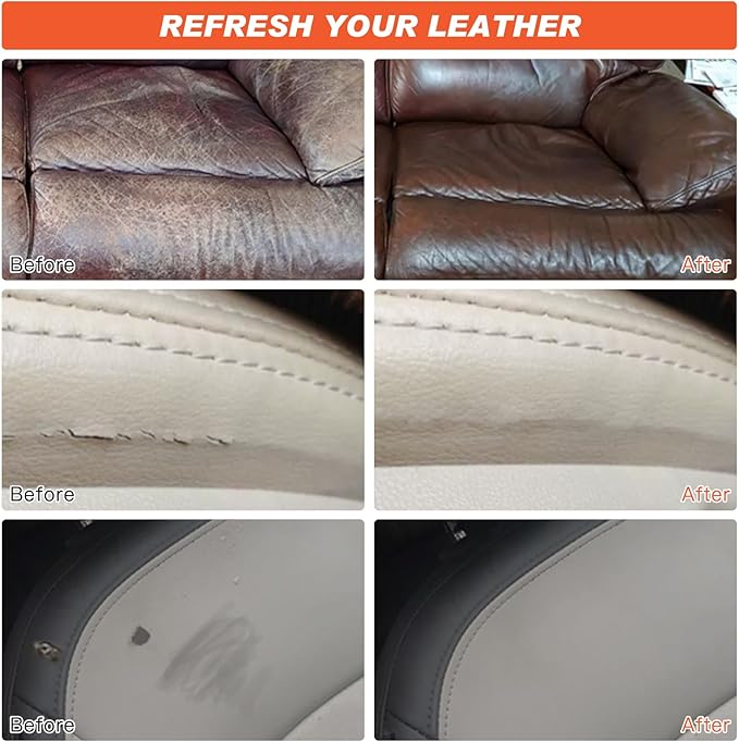 Leather Recoloring Balm Beige, Mink Oil Leather Conditioner & Leather Filler Cream, Leather Repair Kit for Furniture,Vinyl Repair Kit Restore Couches, Car Seats, Purse, Scratch, Peeling, Burn Holes