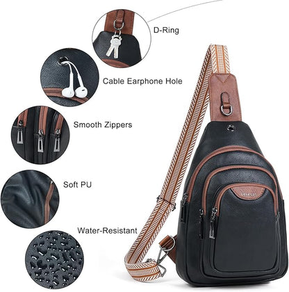 Leresas 10L Crossbody Sling Bag for Women Men Anti Theft Cross Body Fanny Pack Belt Bag Purse Gifts for Women Faux Leather, Black Brown