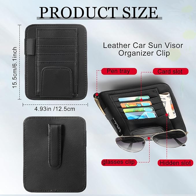 BOAO 2 Packs Car Sun Visor Organizer, Sunglasses Holders for Car Sun Visor PU Auto Interior Accessories Storage Travel Document Holder with Multi Pocket (6.1 x 4.93 Inches, Black)