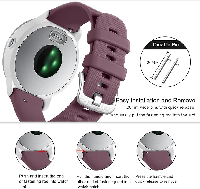 GEAK Compatible with Garmin Vivoactive 5 Watch Bands/Garmin Vivoactive 3 Watch Bands,20mm Silicone Band for Vivoactive 3 Music/Vivomove Sport,Forerunner 645/245 Music Smartwatch Women Men SmokeViolet