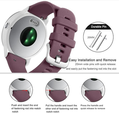 GEAK Compatible with Garmin Vivoactive 5 Watch Bands/Garmin Vivoactive 3 Watch Bands,20mm Silicone Band for Vivoactive 3 Music/Vivomove Sport,Forerunner 645/245 Music Smartwatch Women Men SmokeViolet