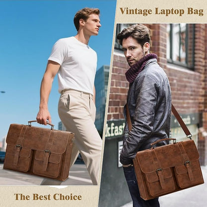 Leather Messenger Bag for Men 15.6 Inch Vintage Laptop Bag Waterproof Briefcases for Men Computer Bag Satchel for Work/Office