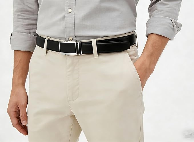 Lingli Men's Belt,Ratchet Dress Belt with Automatic Buckle Brown/Black-Trim to Fit-35mm wide