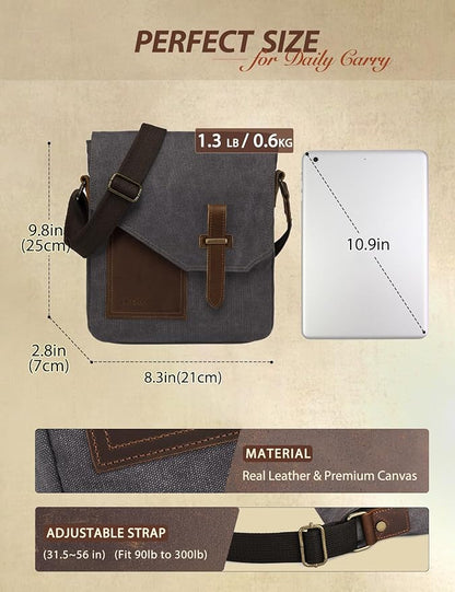 VASCHY Small Messenger Bag, Vintage Canvas Leather Lightweight Crossbody Bag