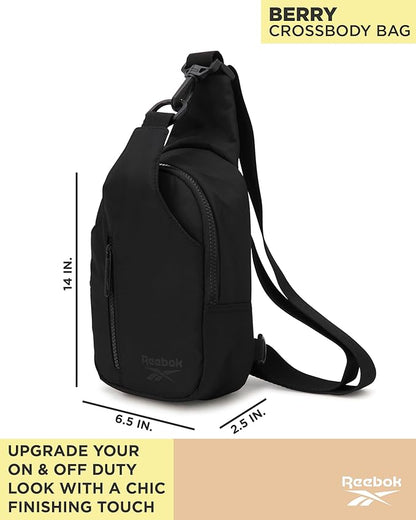 Reebok Unisex Crossbody Sling Bags – Compact Convertible Strap Cross Body Bag Travel Sling Bag - Gym & Travel Essential, Berry Black