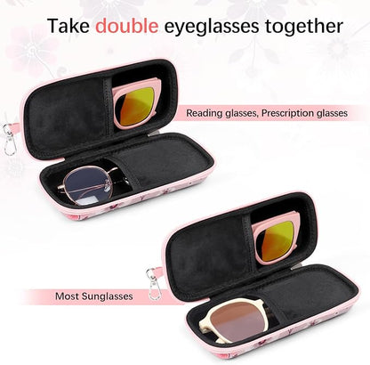 Double Eyeglasses Case Hard Shell Dual Sunglasses Organizer with Zipper Closure Travel Eyewear Storage for Vehicle