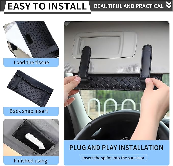 Car Tissue Holder for Smooth Dispensing, Includes Lotion Facial Tissues, Secure Mount Napkin Organizer for Vehicles, Universal Compatibility with Standard Refills, Slim Design for Easy Access