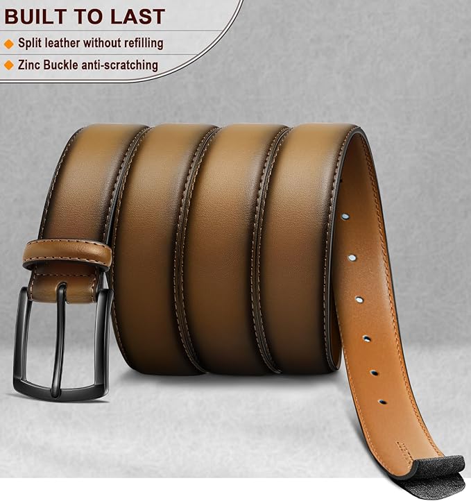 KEMISANT Men Belt 2Pack – Genuine Leather Belt for Men Dress Casual Golf Jeans 1 3/8"
