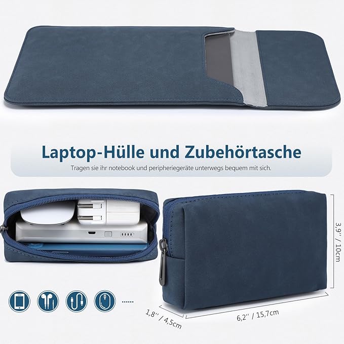 HYZUO 15 Inch Laptop Sleeve Case Bag for MacBook Air 15 M5 A3448 M4 A3241 M3 A3114 M2 A2941 2026-2023, 15" Surface Laptop 7/6/5/4/3, MacBook Pro 15 2019-2016, Faux Suede Leather, Navy Blue