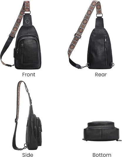 HESHE Leather Sling Bag for Women Crossbody Bags with Multi-Pocket Stylish Fanny Packs for Travel Chest Bag