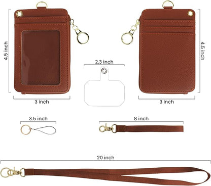 Mondo Designs 2-in-1 ID Badge Holder & Lanyard Wallet - Multi-Use Womens Small Wallet with Removable Wristlet & Neck Lanyard, Clear Window, 5 Card Slots, Phone Holder, Ring Keychain - Brown