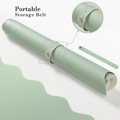 iCasso Leather Desk Pad,Extra Large Mouse Pad for Laptop,Cute Scalloped Nail Table Mat for Women Girl,Non-Slip Keyboard Mat Green,Waterproof PU Desk Cover Mat for Office Home Dorm Travel
