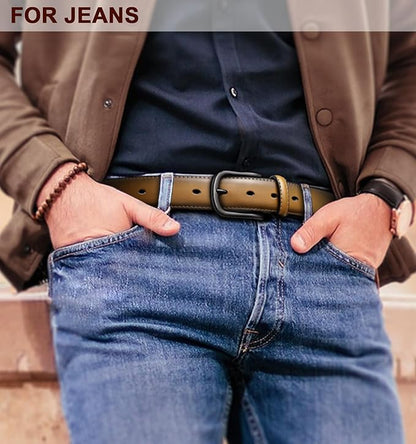 BULLIANT Men Belt-Leather Belt 7 Holes Comfortable for Men Dress Casual Jeans 1 3/8"